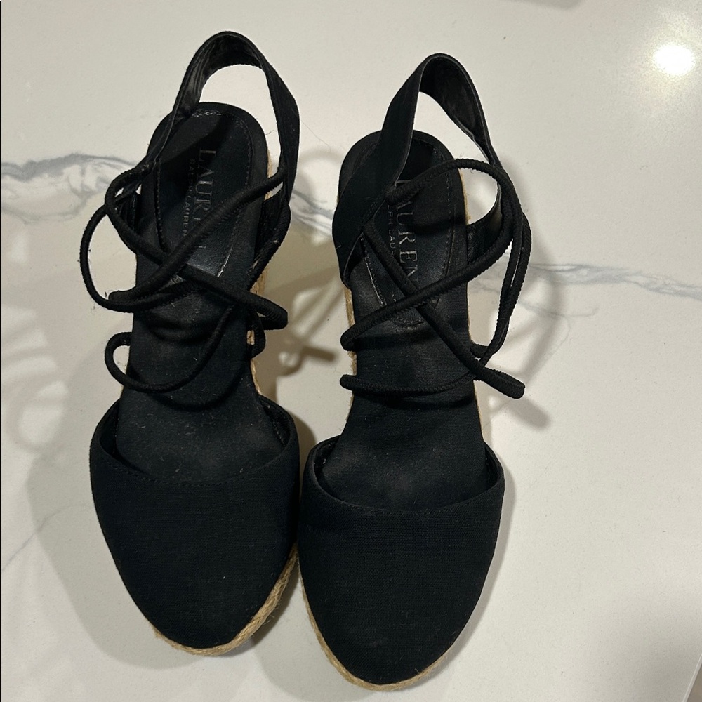 Lauren Ralph Lauren Black Espadrille Wedge Sandals